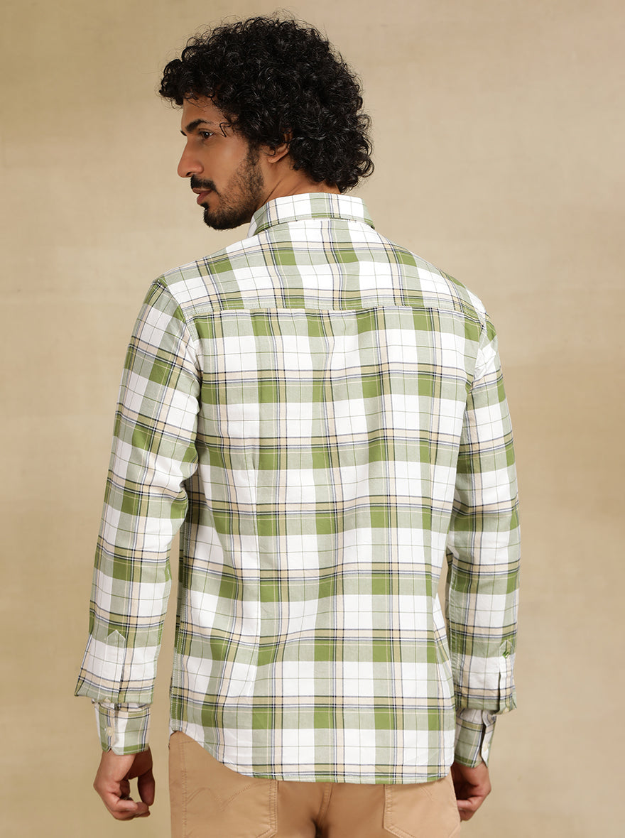 Green Checked Slim Fit Casual Shirt | Greenfibre