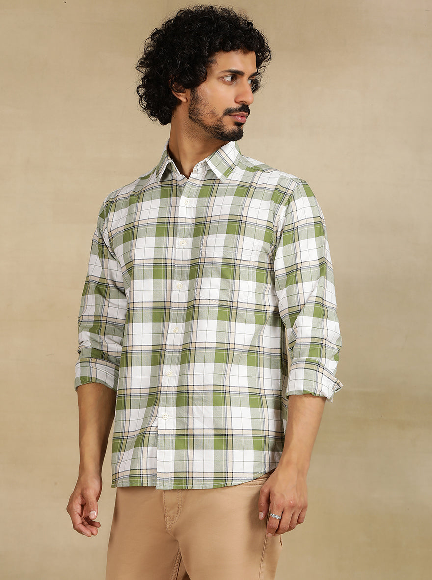 Green Checked Slim Fit Casual Shirt | Greenfibre