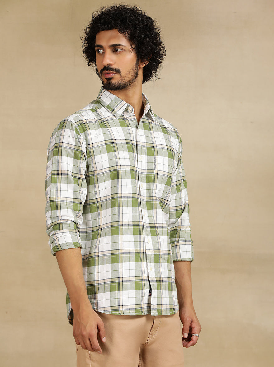 Green Checked Slim Fit Casual Shirt | Greenfibre