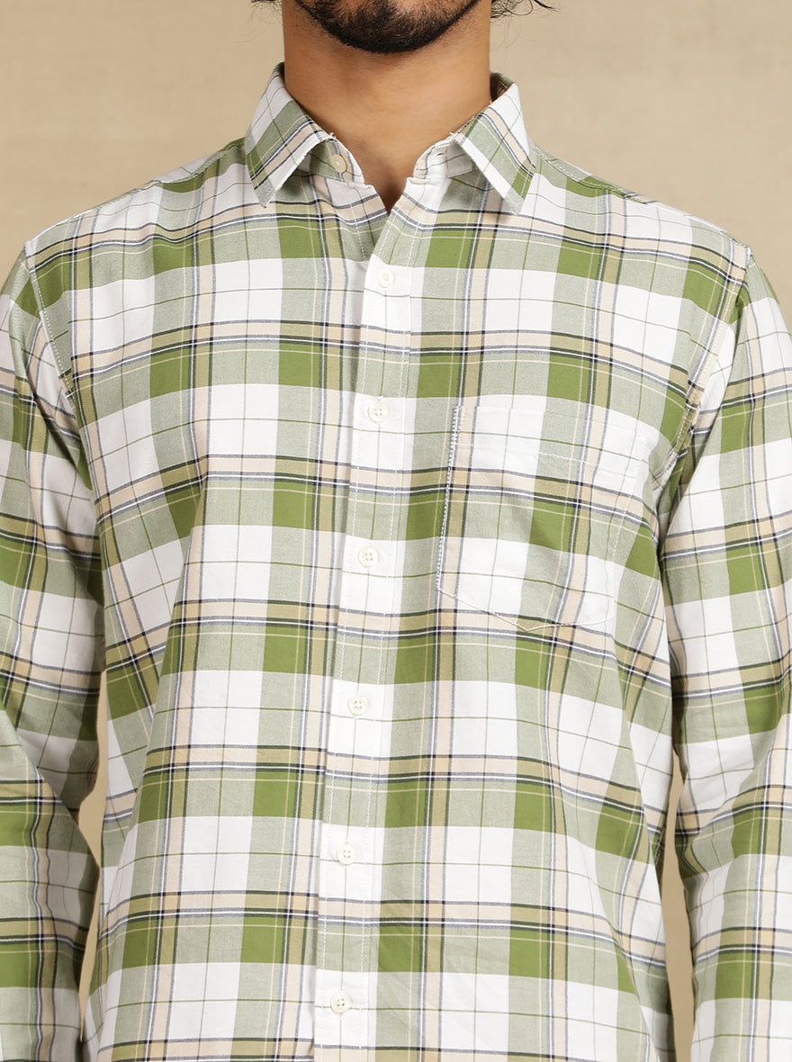 Green Checked Slim Fit Casual Shirt | Greenfibre