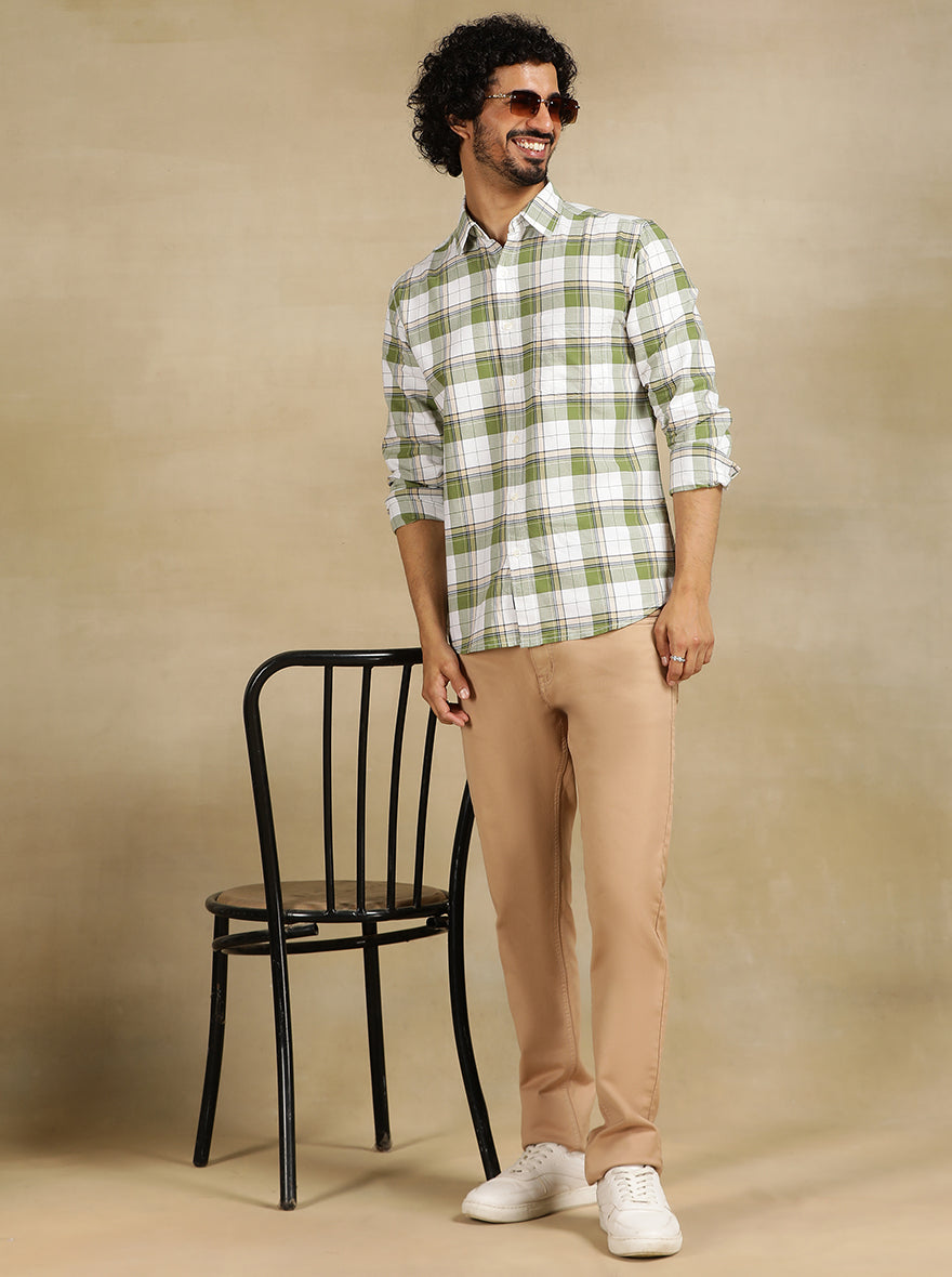 Green Checked Slim Fit Casual Shirt | Greenfibre