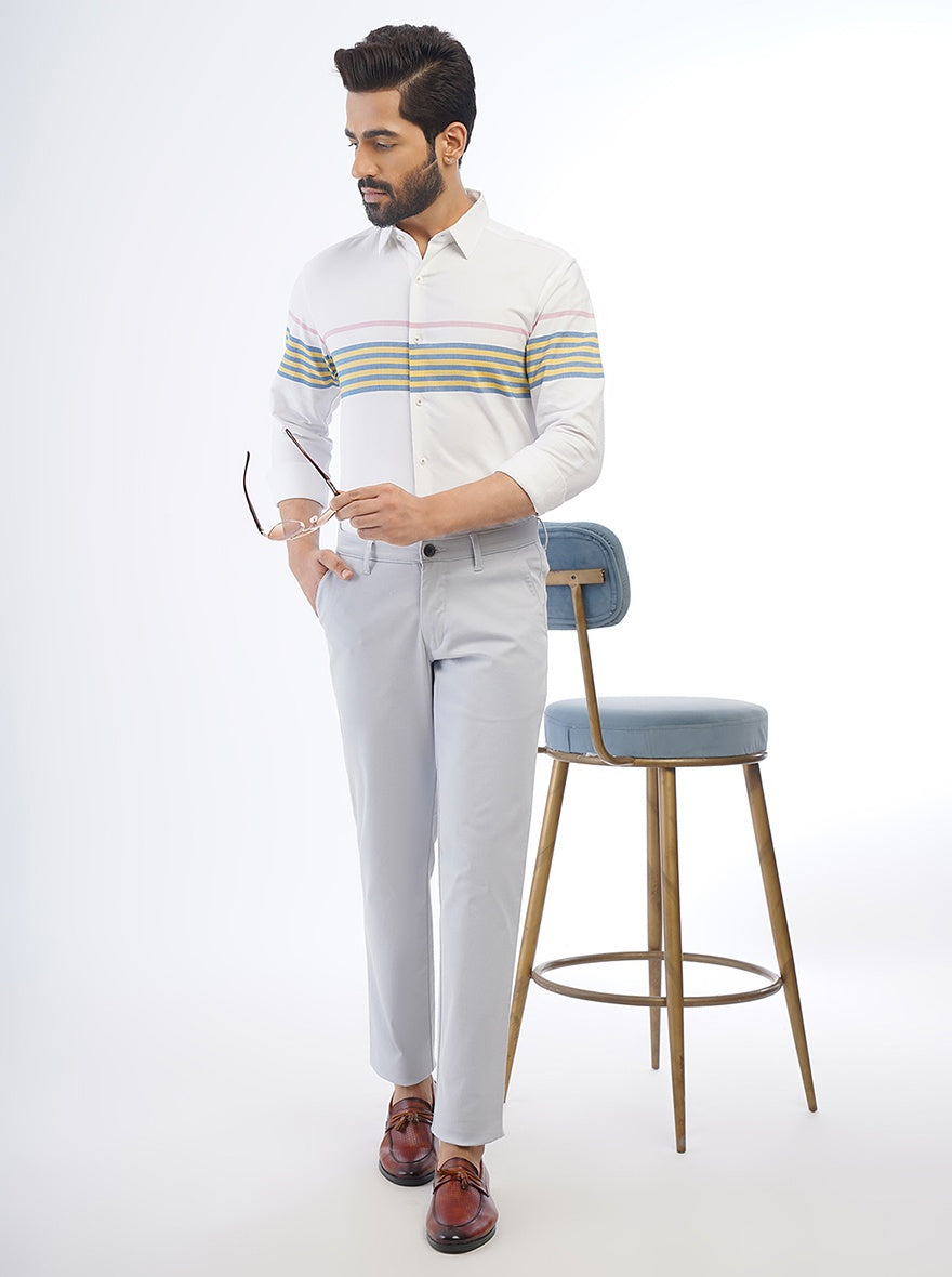 Light Grey Solid Neo Fit Casual Trouser | Greenfibre