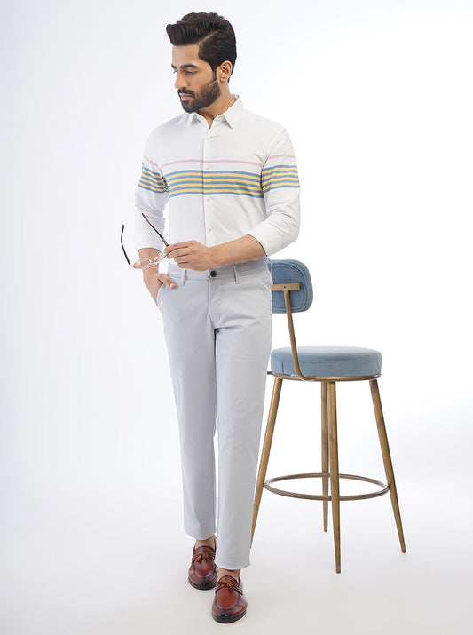Light Grey Solid Neo Fit Casual Trouser | Greenfibre