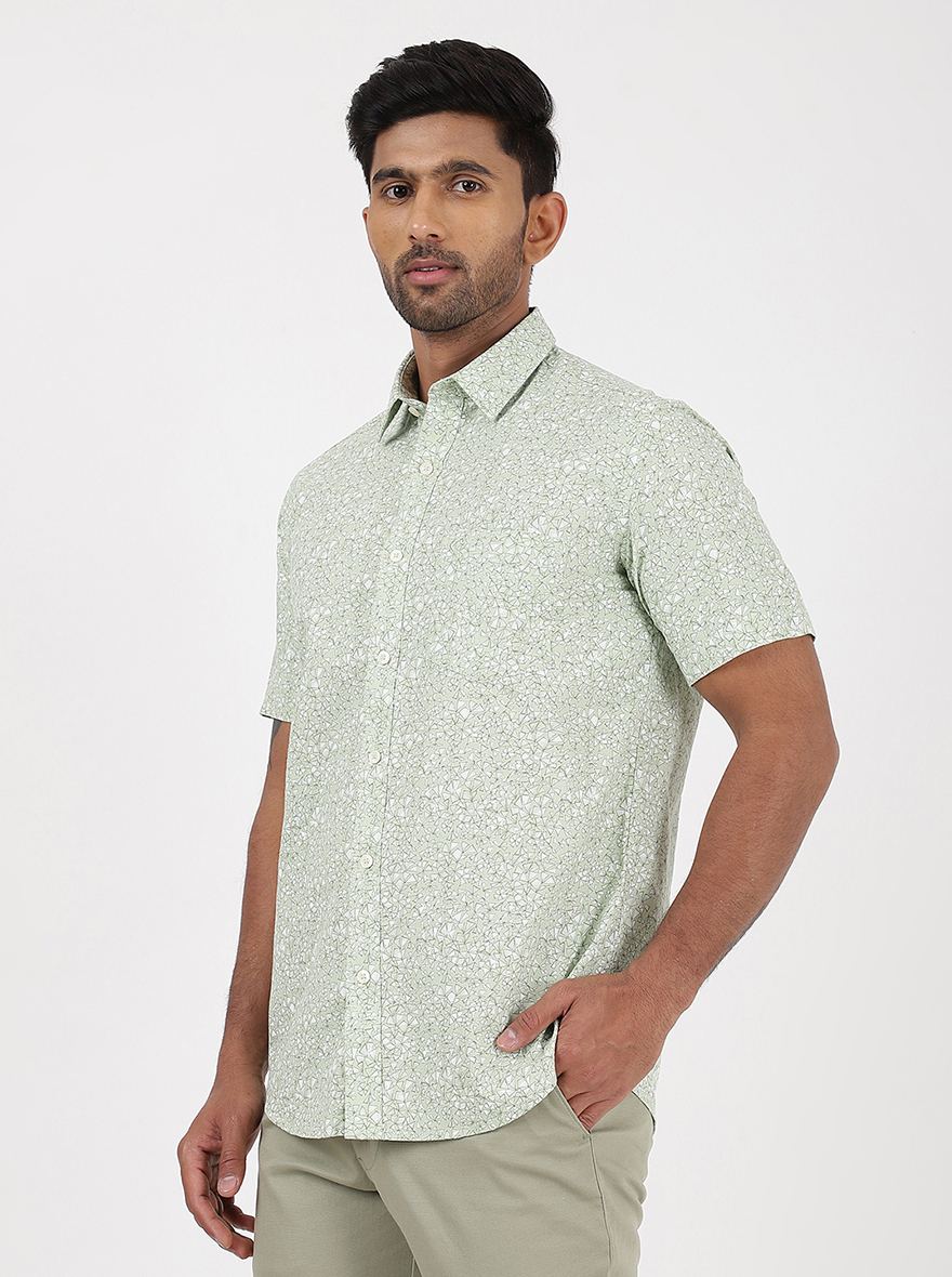Light Green Printed Smart Fit Semi Casual Shirt | Greenfibre