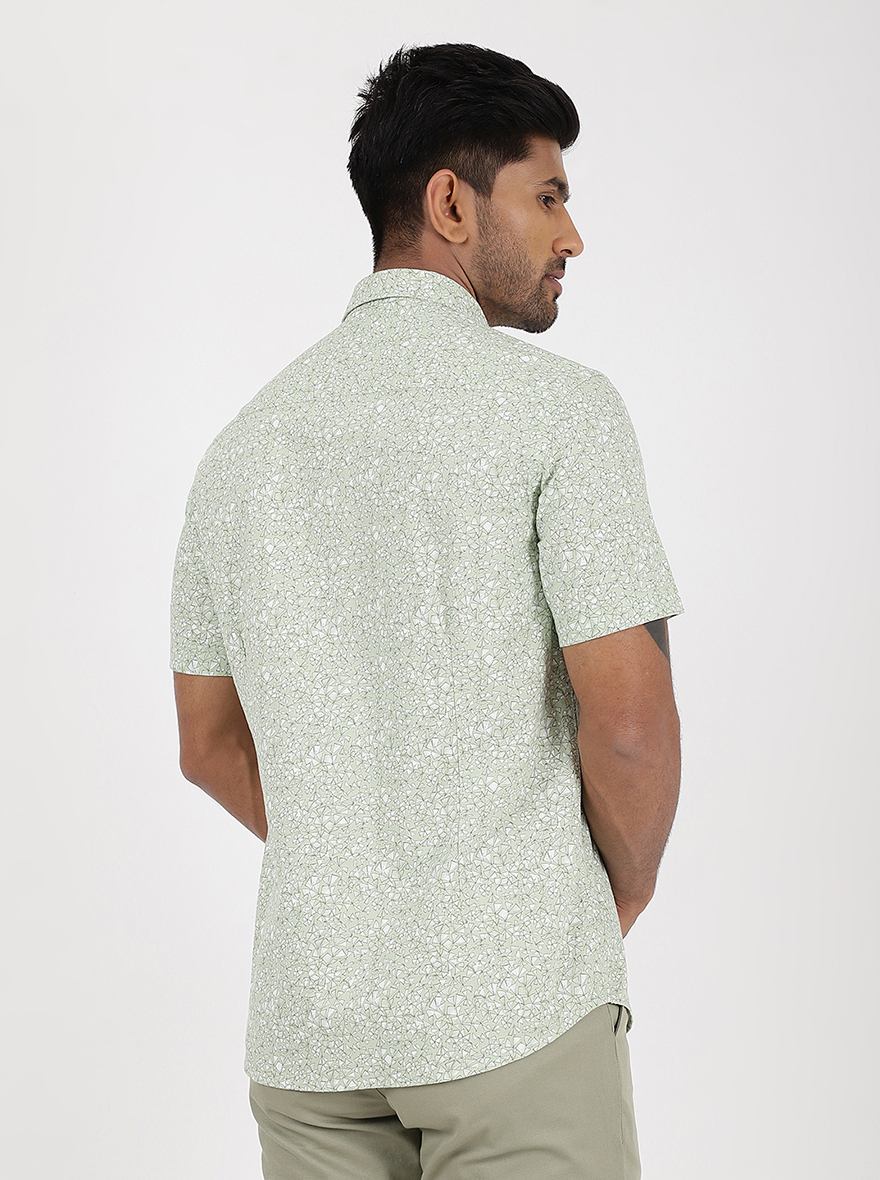 Light Green Printed Smart Fit Semi Casual Shirt | Greenfibre