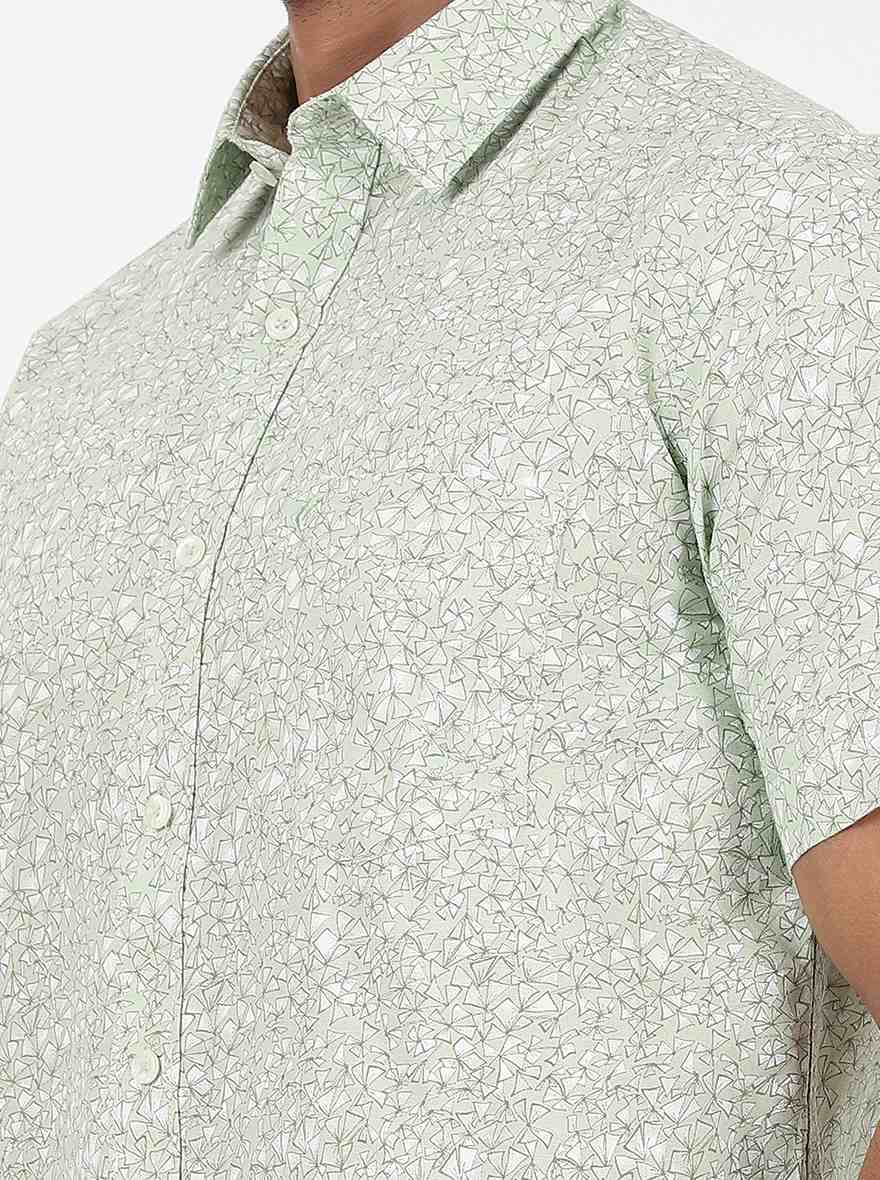 Light Green Printed Smart Fit Semi Casual Shirt | Greenfibre