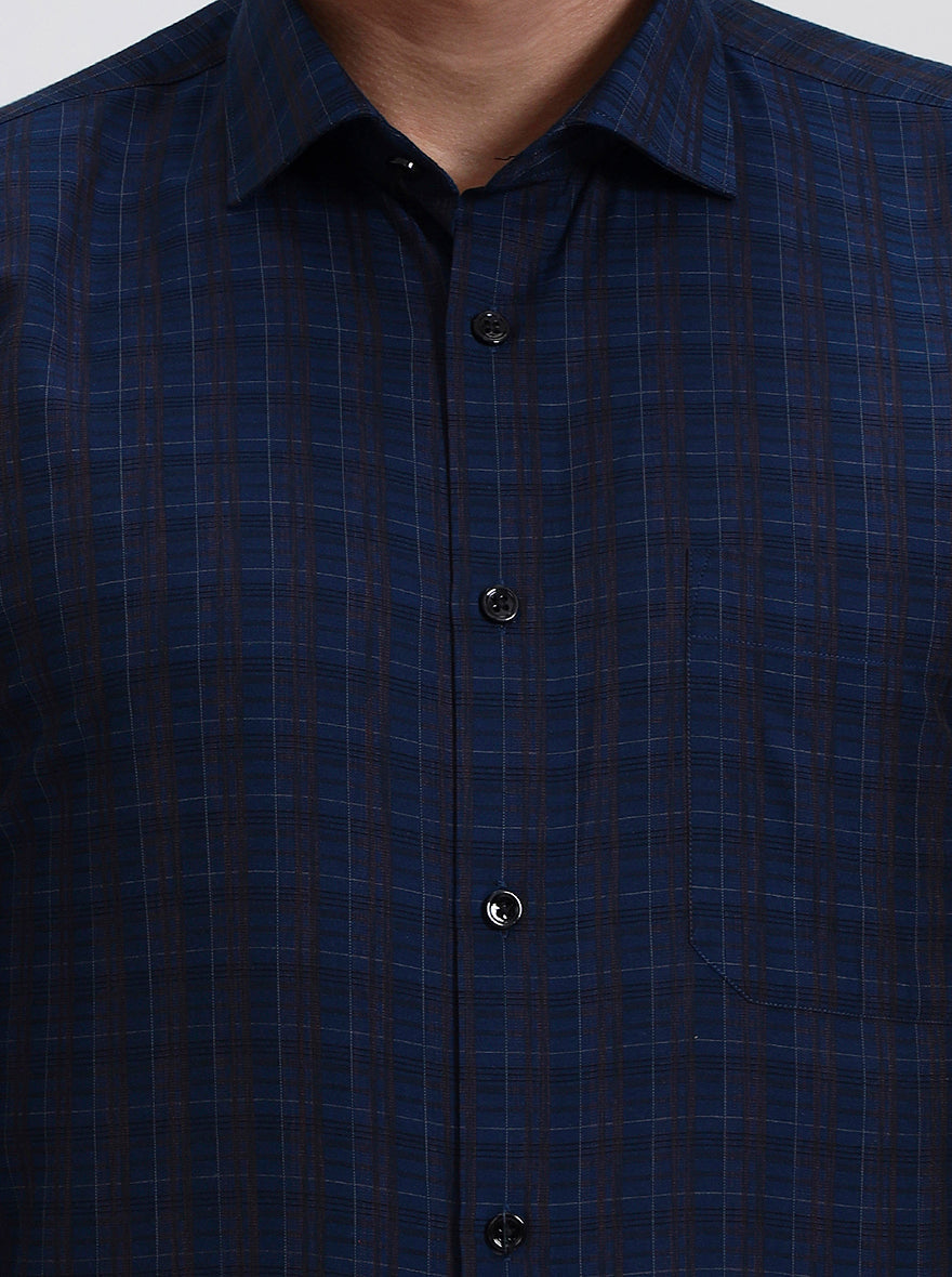Blue Checked Regular Fit Formal Shirt | Greenfibre