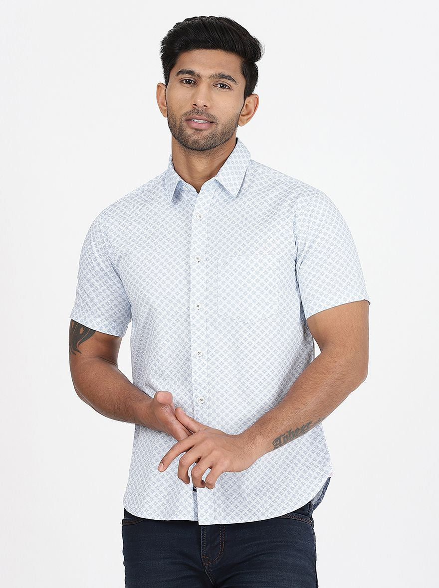 Light Blue Printed Slim Fit Casual Shirt | Greenfibre