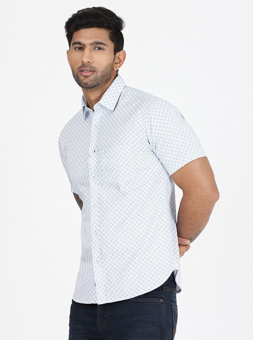 Light Blue Printed Slim Fit Casual Shirt | Greenfibre