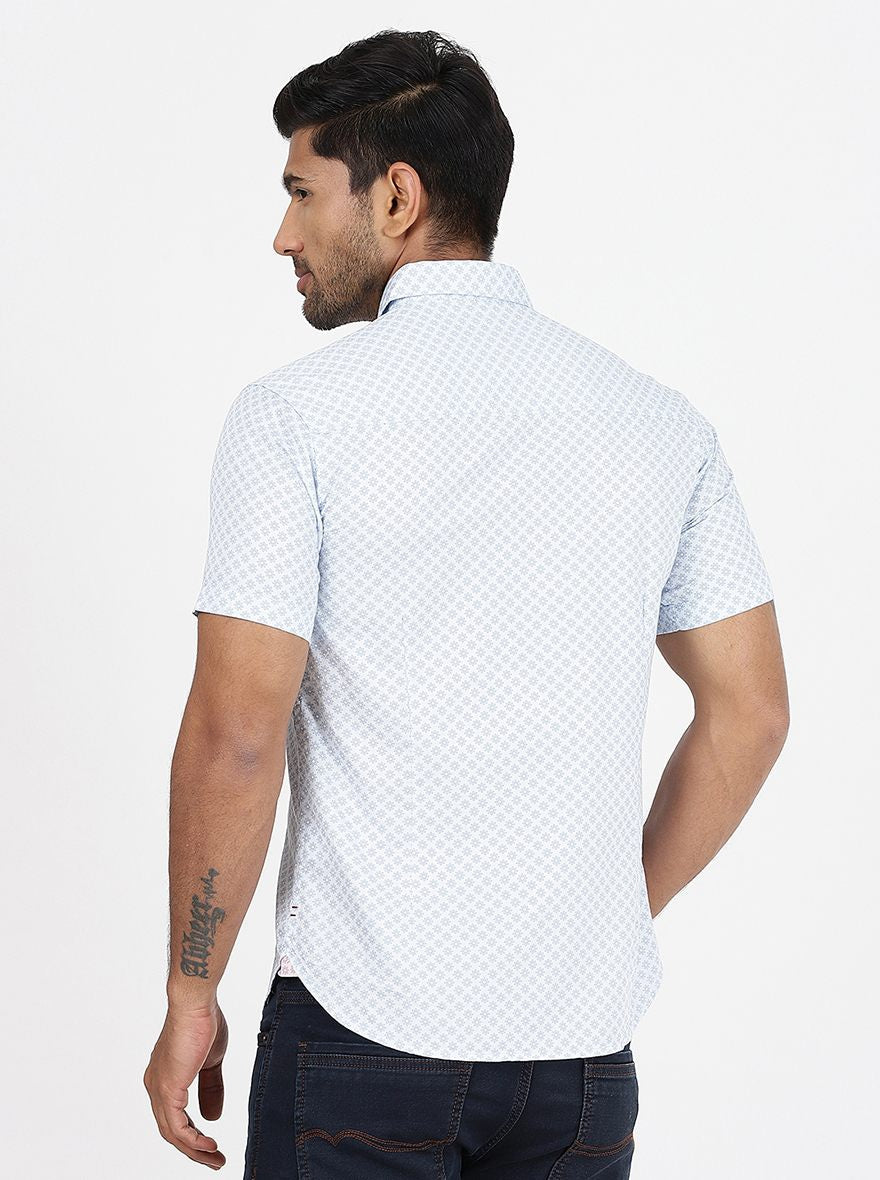 Light Blue Printed Slim Fit Casual Shirt | Greenfibre