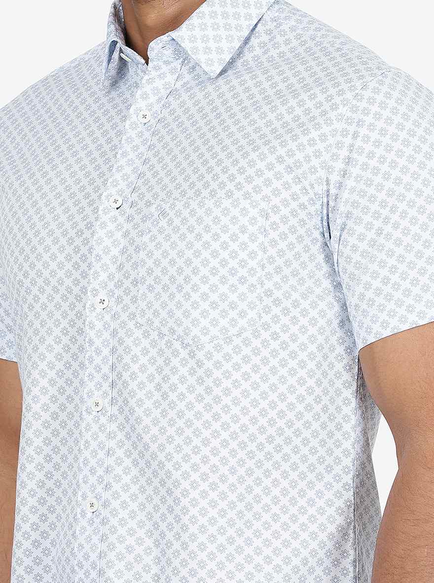 Light Blue Printed Slim Fit Casual Shirt | Greenfibre