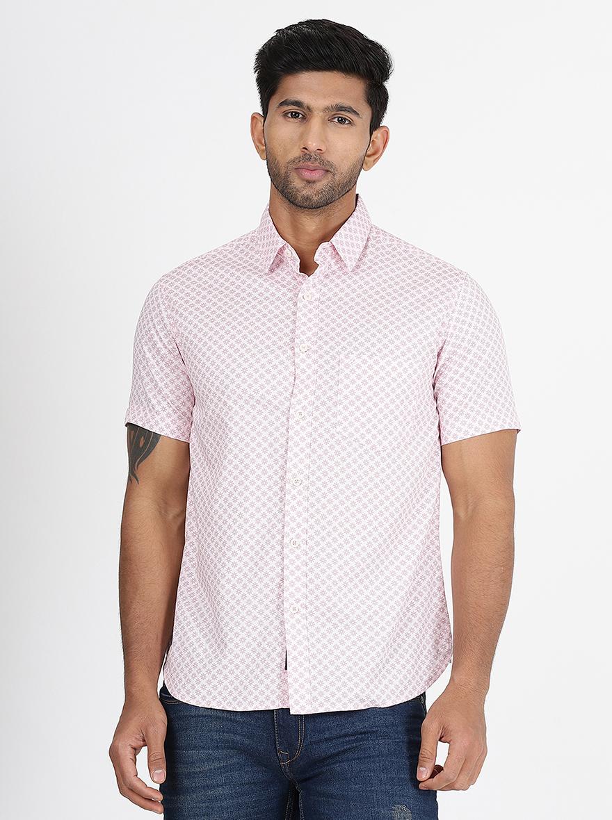 Pink Printed Slim Fit Casual Shirt | Greenfibre