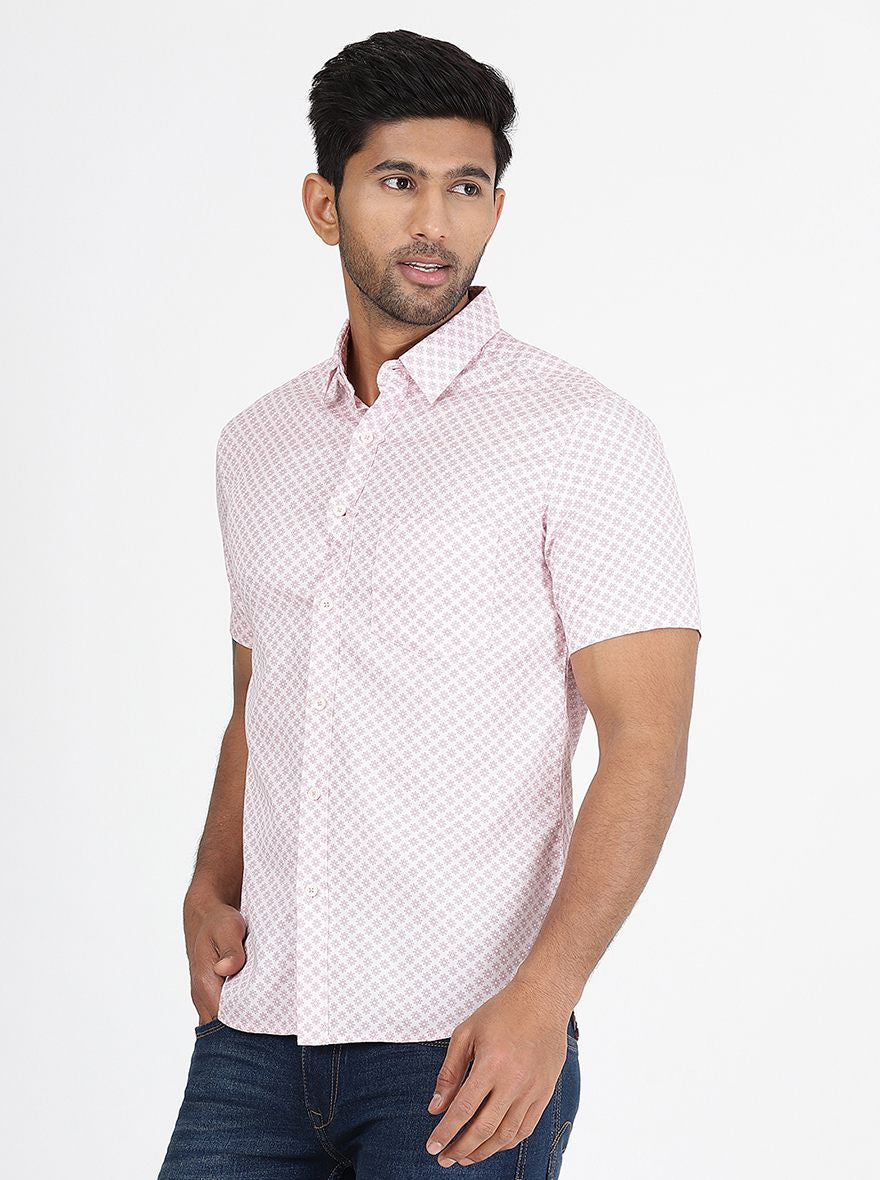 Pink Printed Slim Fit Casual Shirt | Greenfibre