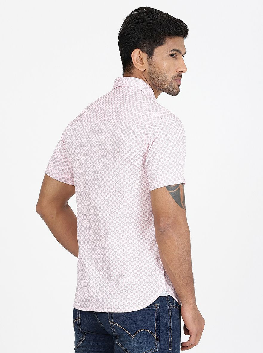 Pink Printed Slim Fit Casual Shirt | Greenfibre