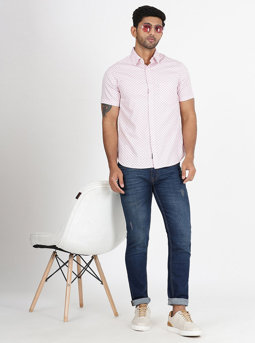 Pink Printed Slim Fit Casual Shirt | Greenfibre