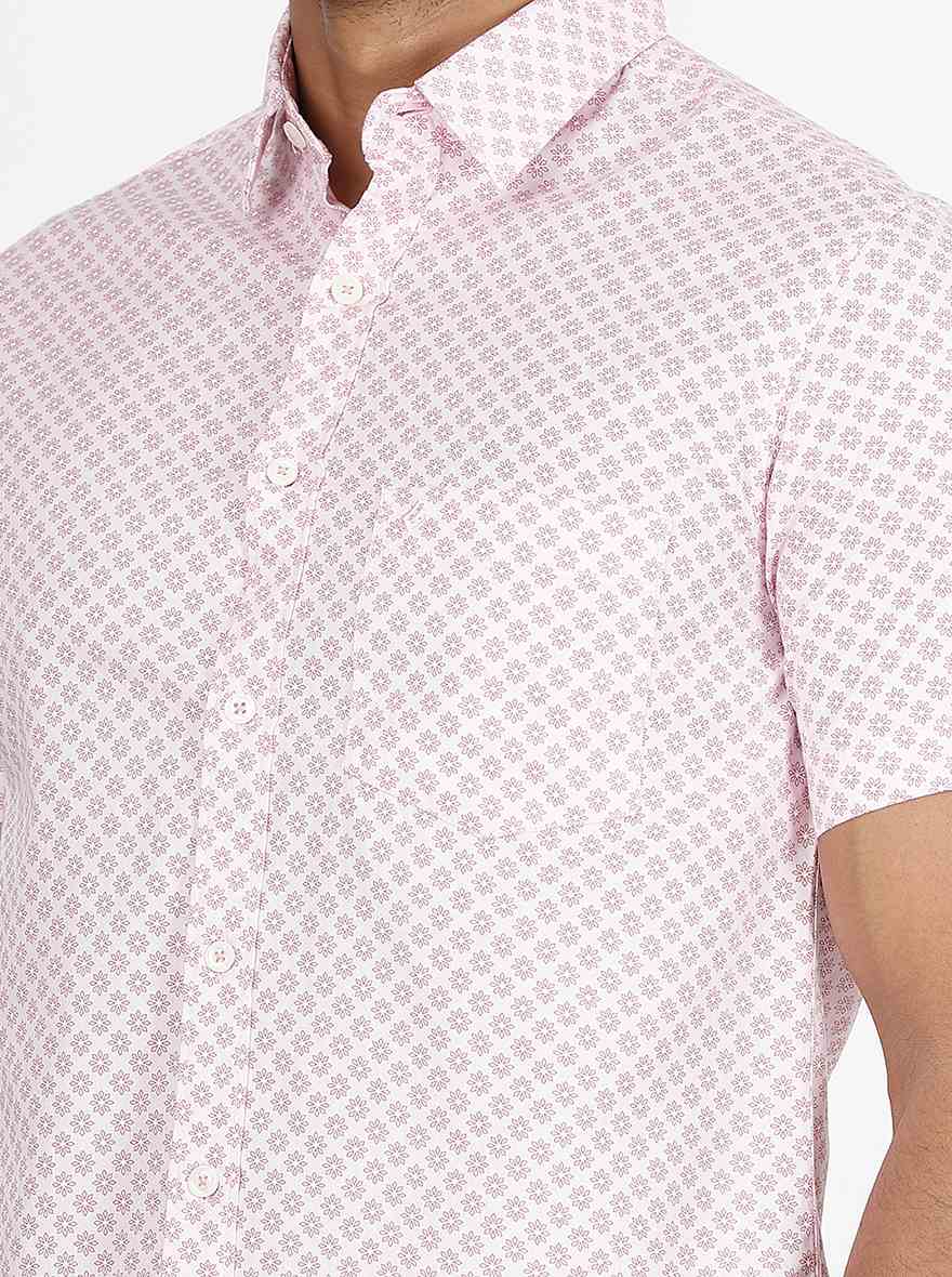 Pink Printed Slim Fit Casual Shirt | Greenfibre