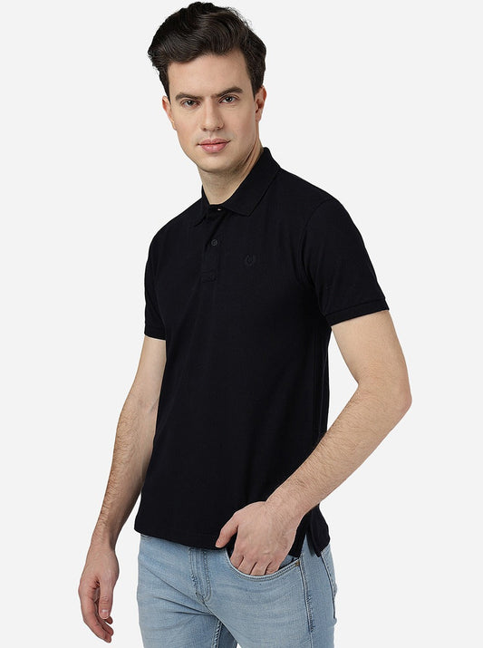 Navy Blue Solid Slim Fit Polo T-Shirt | Greenfibre