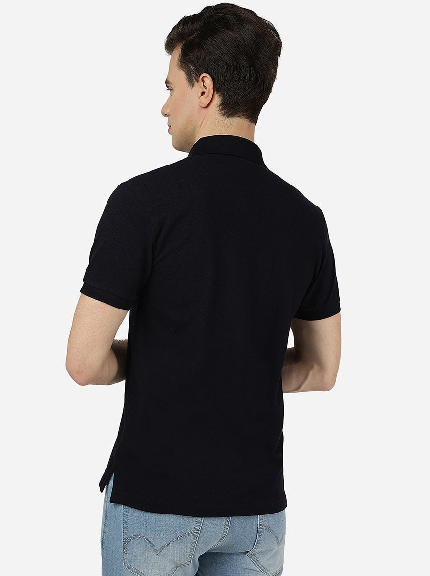 Navy Blue Solid Slim Fit Polo T-Shirt | Greenfibre