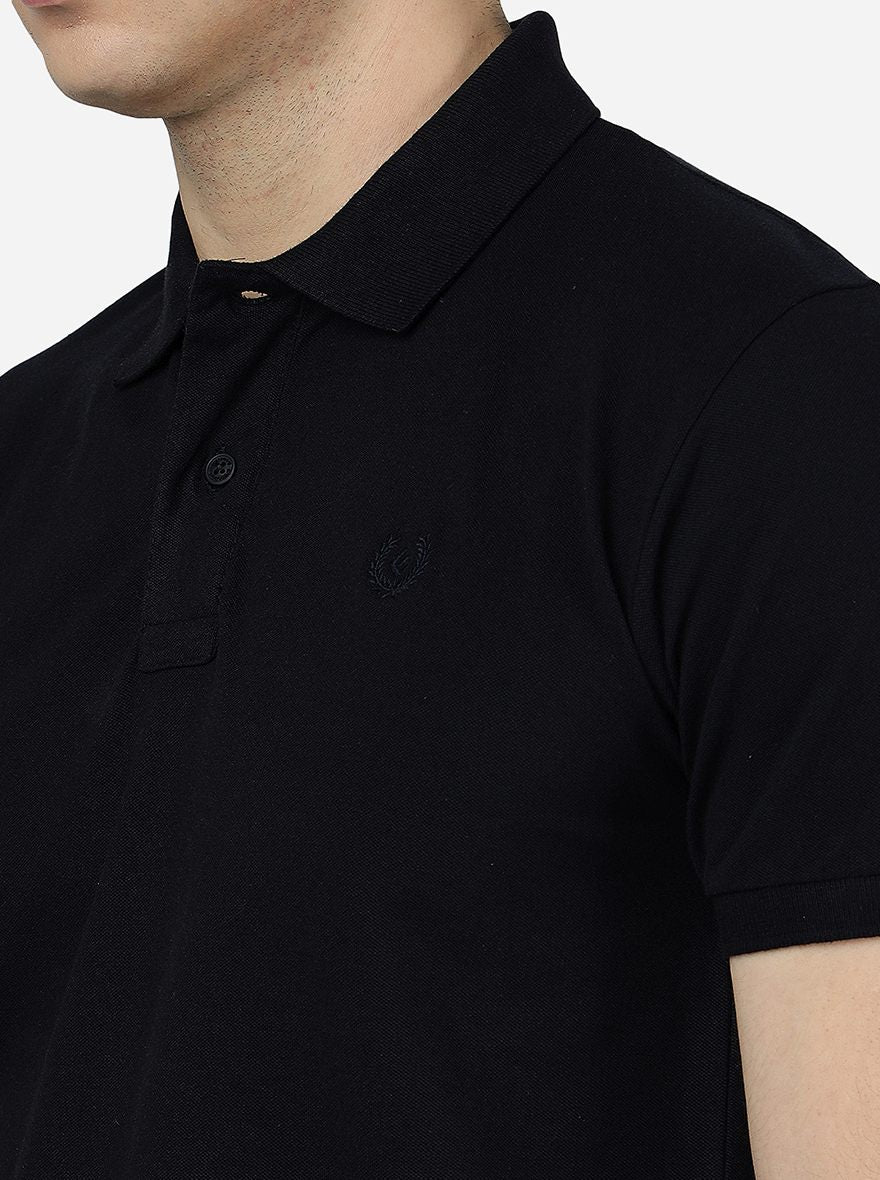 Navy Blue Solid Slim Fit Polo T-Shirt | Greenfibre