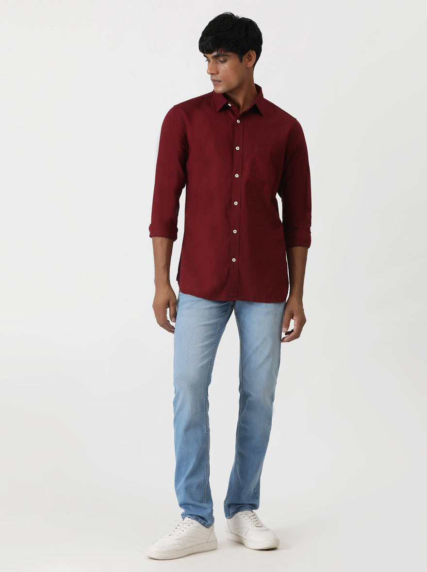 Maroon Solid Slim Fit Casual Shirt | Greenfibre