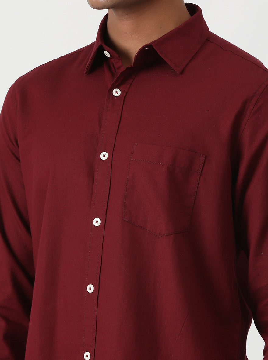 Maroon Solid Slim Fit Casual Shirt | Greenfibre