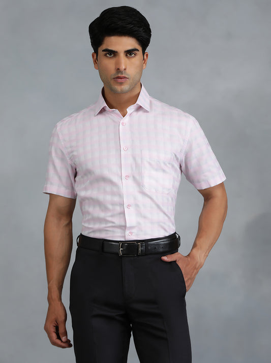 Pink Checked Regular Fit Formal Shirt | Greenfibre