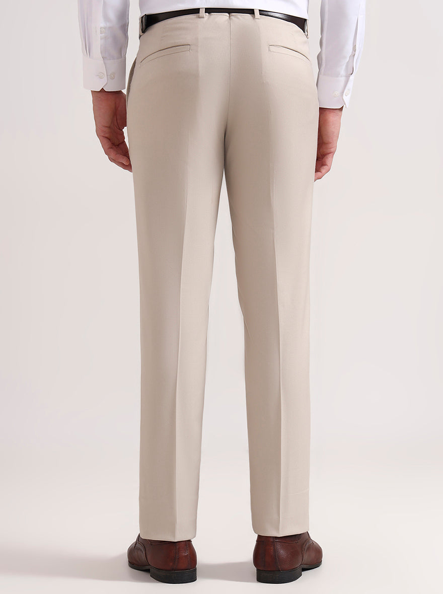Cream Solid Slim Fit Formal Trouser | Greenfibre
