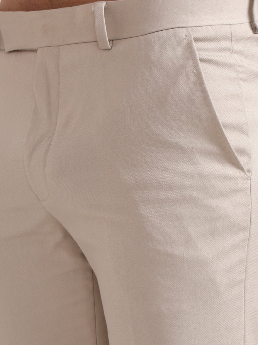 Cream Solid Slim Fit Formal Trouser | Greenfibre