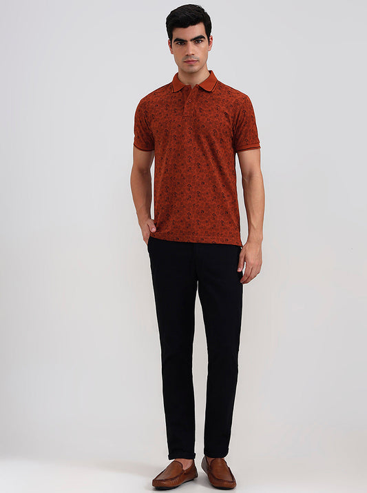 Rust Printed Slim Fit Polo T-Shirt | Greenfibre