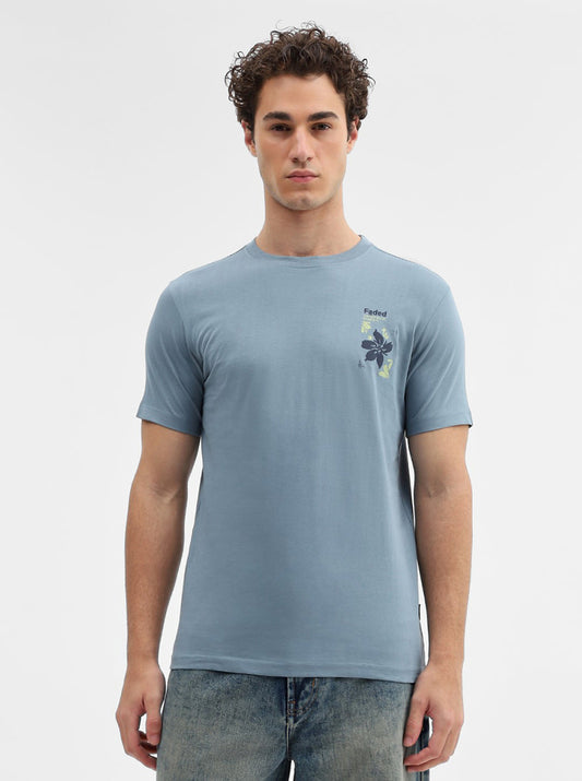 Grey Printed Slim Fit T-Shirt | Greenfibre