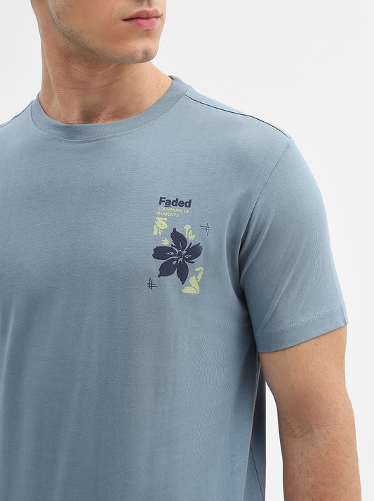 Grey Printed Slim Fit T-Shirt | Greenfibre