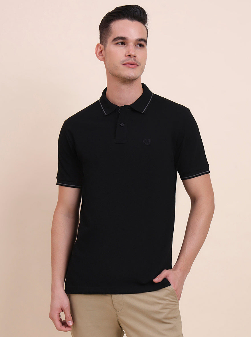 Black Solid Slim Fit Polo T-Shirt | Greenfibre