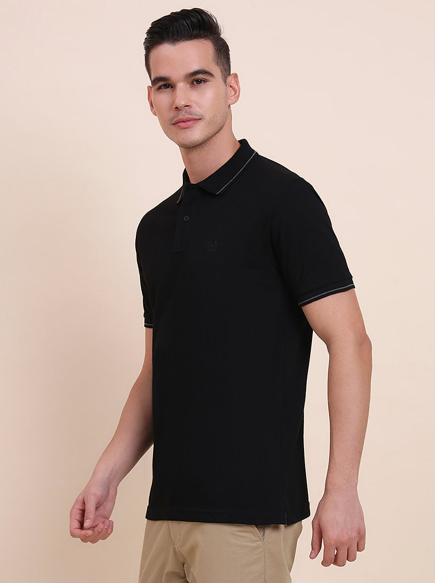 Black Solid Slim Fit Polo T-Shirt | Greenfibre