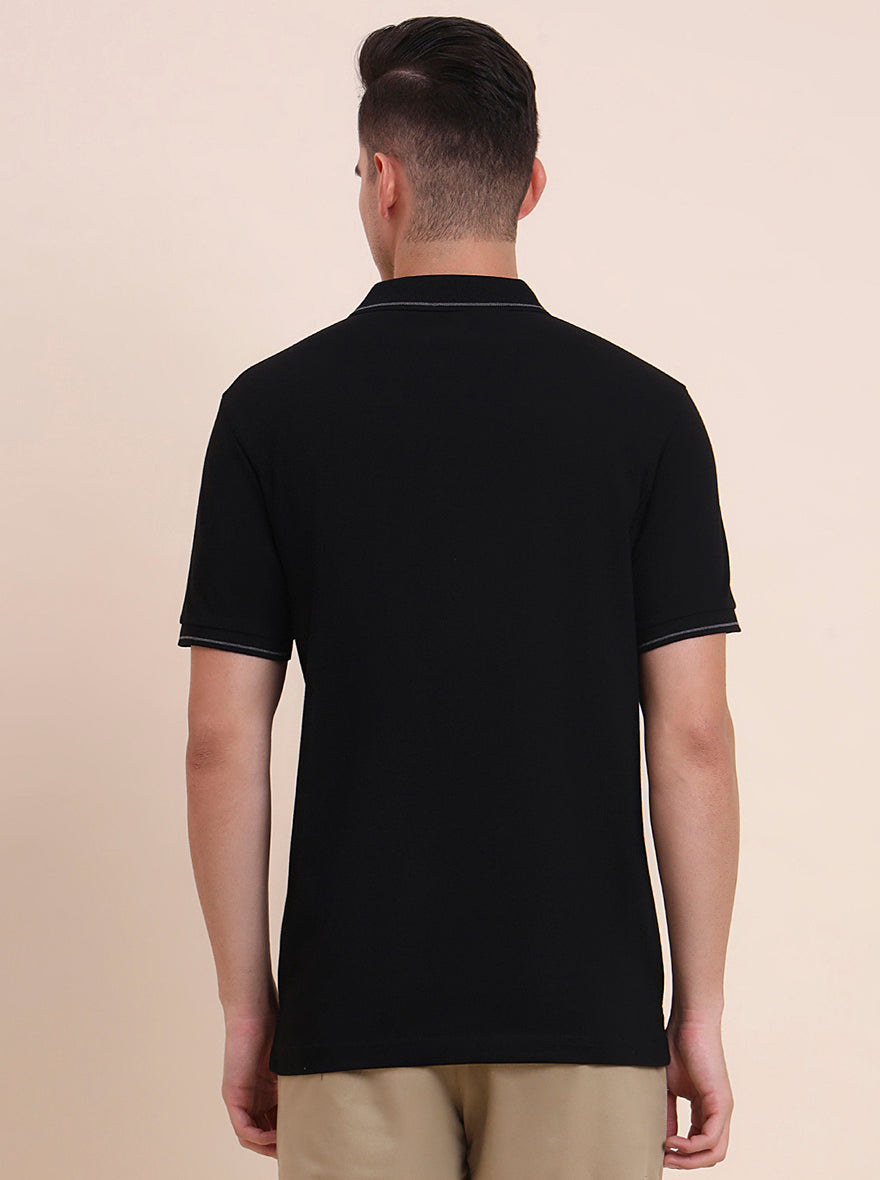 Black Solid Slim Fit Polo T-Shirt | Greenfibre