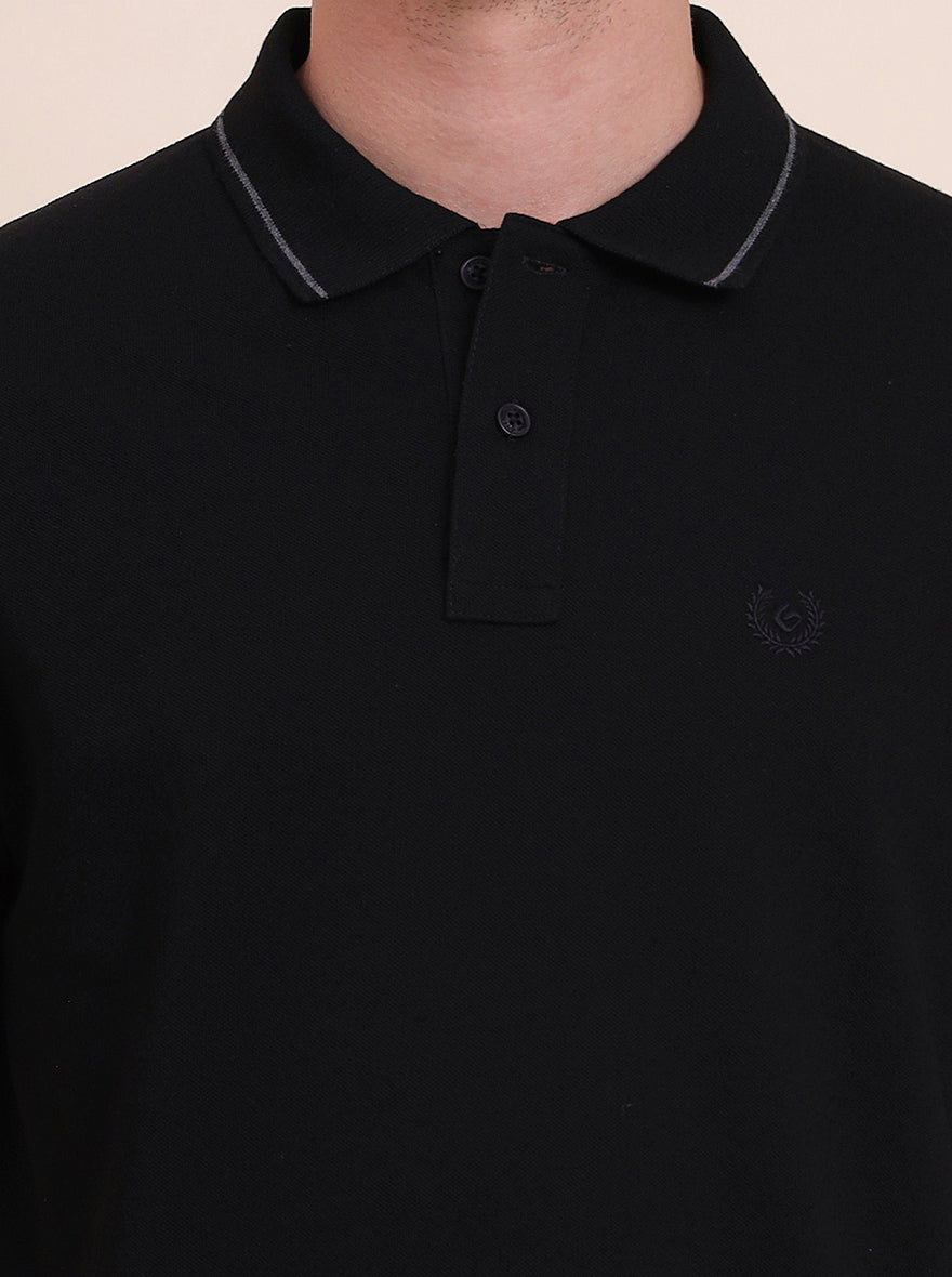 Black Solid Slim Fit Polo T-Shirt | Greenfibre
