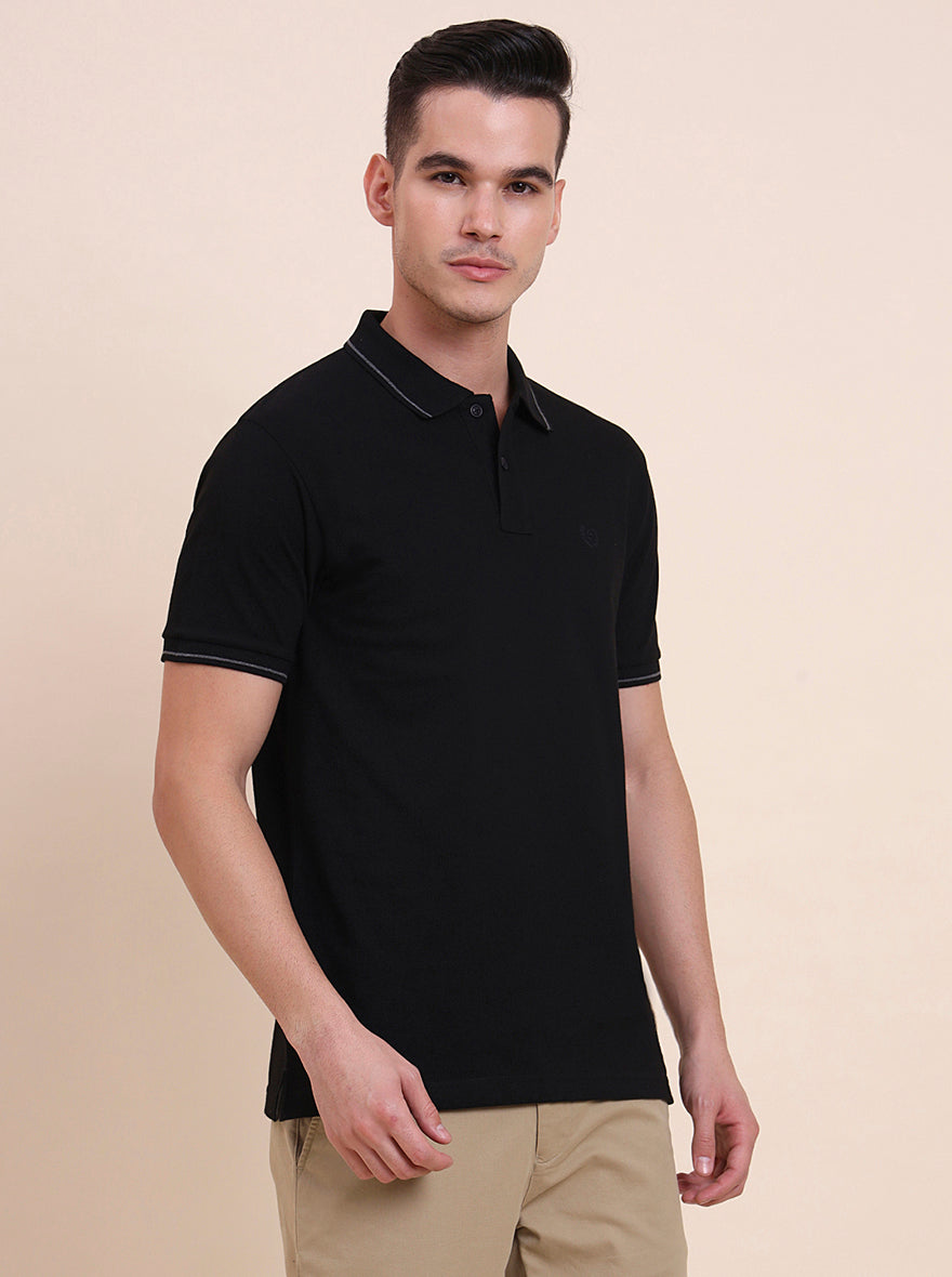 Black Solid Slim Fit Polo T-Shirt | Greenfibre
