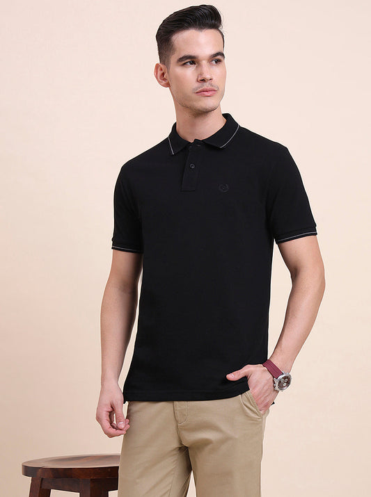 Black Solid Slim Fit Polo T-Shirt | Greenfibre