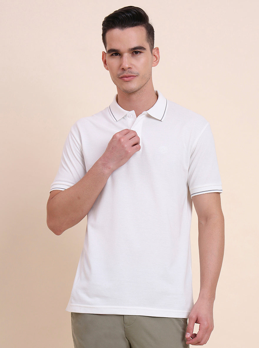 White Solid Slim Fit Polo T-Shirt | Greenfibre