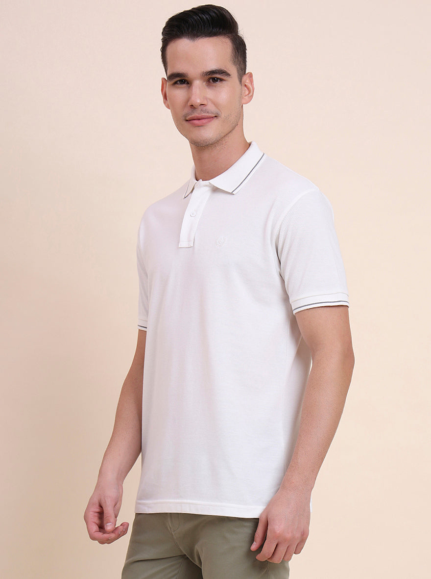 White Solid Slim Fit Polo T-Shirt | Greenfibre