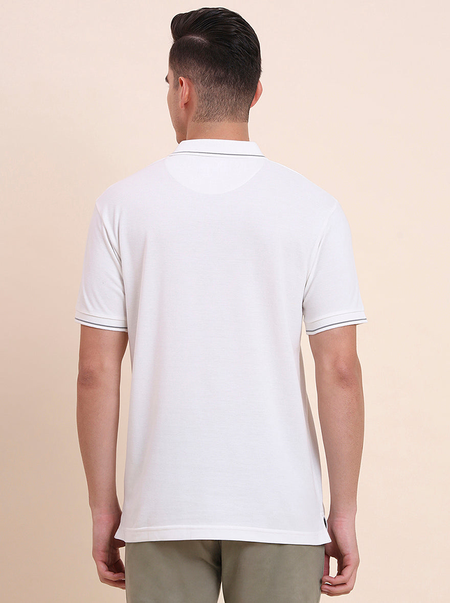White Solid Slim Fit Polo T-Shirt | Greenfibre