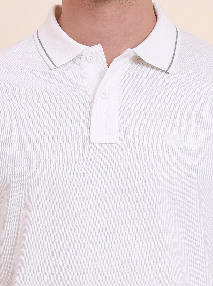 White Solid Slim Fit Polo T-Shirt | Greenfibre