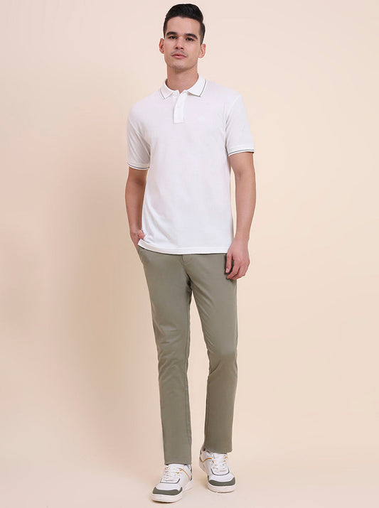 White Solid Slim Fit Polo T-Shirt | Greenfibre