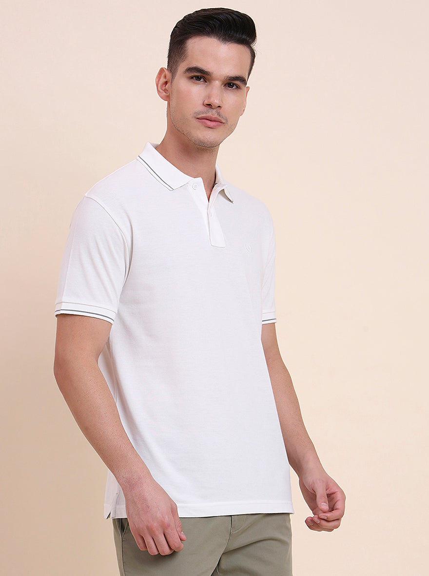 White Solid Slim Fit Polo T-Shirt | Greenfibre