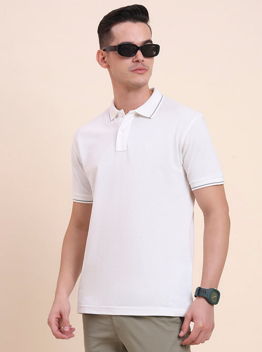 White Solid Slim Fit Polo T-Shirt | Greenfibre