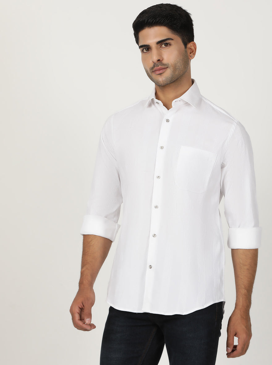 White Checked Slim Fit Party Wear Shirt | Greenfibre