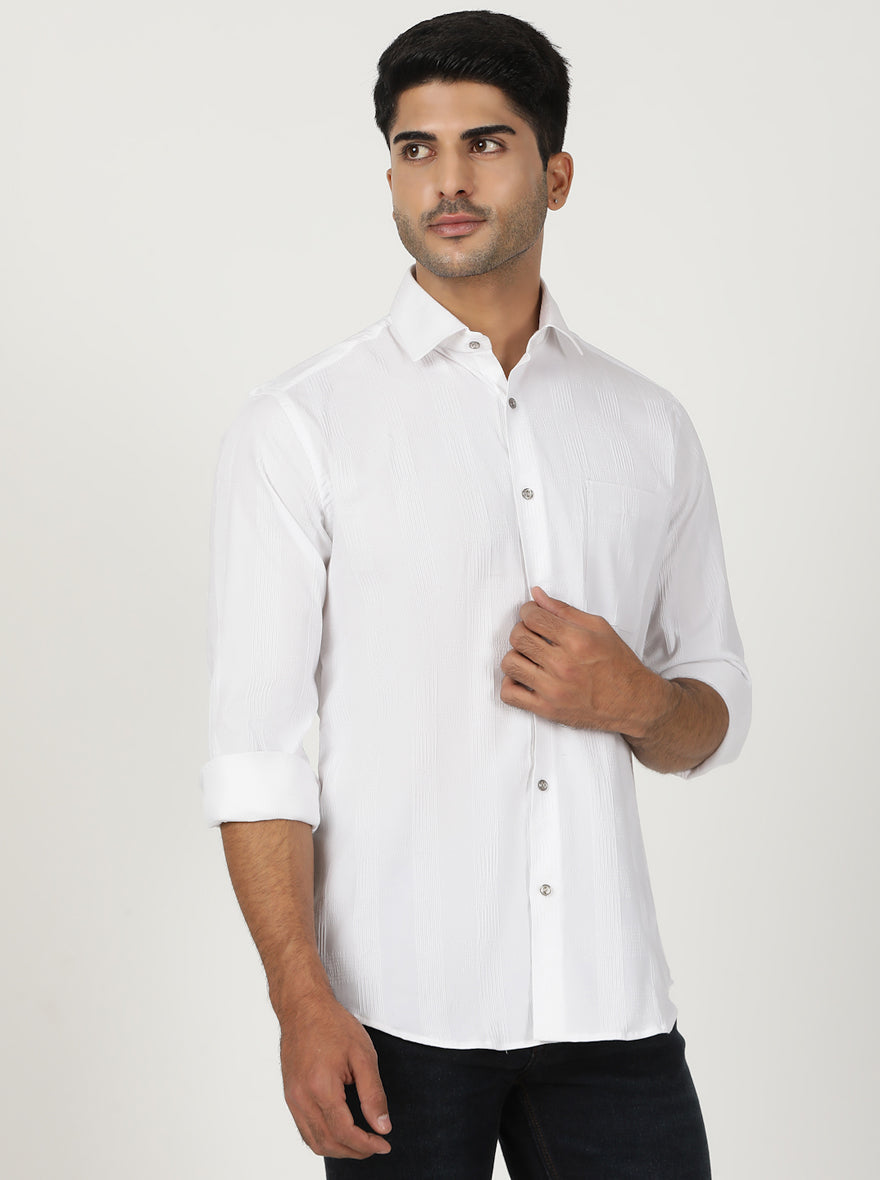 White Checked Slim Fit Party Wear Shirt | Greenfibre