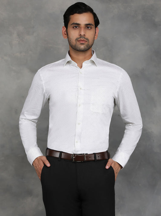 White Printed Slim Fit Formal Shirt | GreenFibre