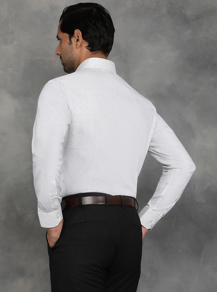 White Printed Slim Fit Formal Shirt | GreenFibre