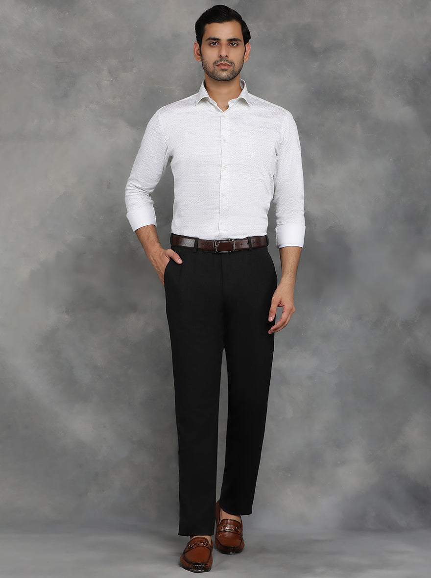White Printed Slim Fit Formal Shirt | GreenFibre
