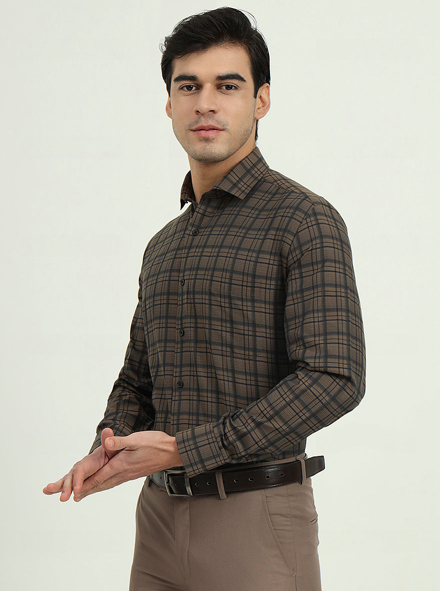 Brown Checked Slim Fit Formal Shirt | Greenfire